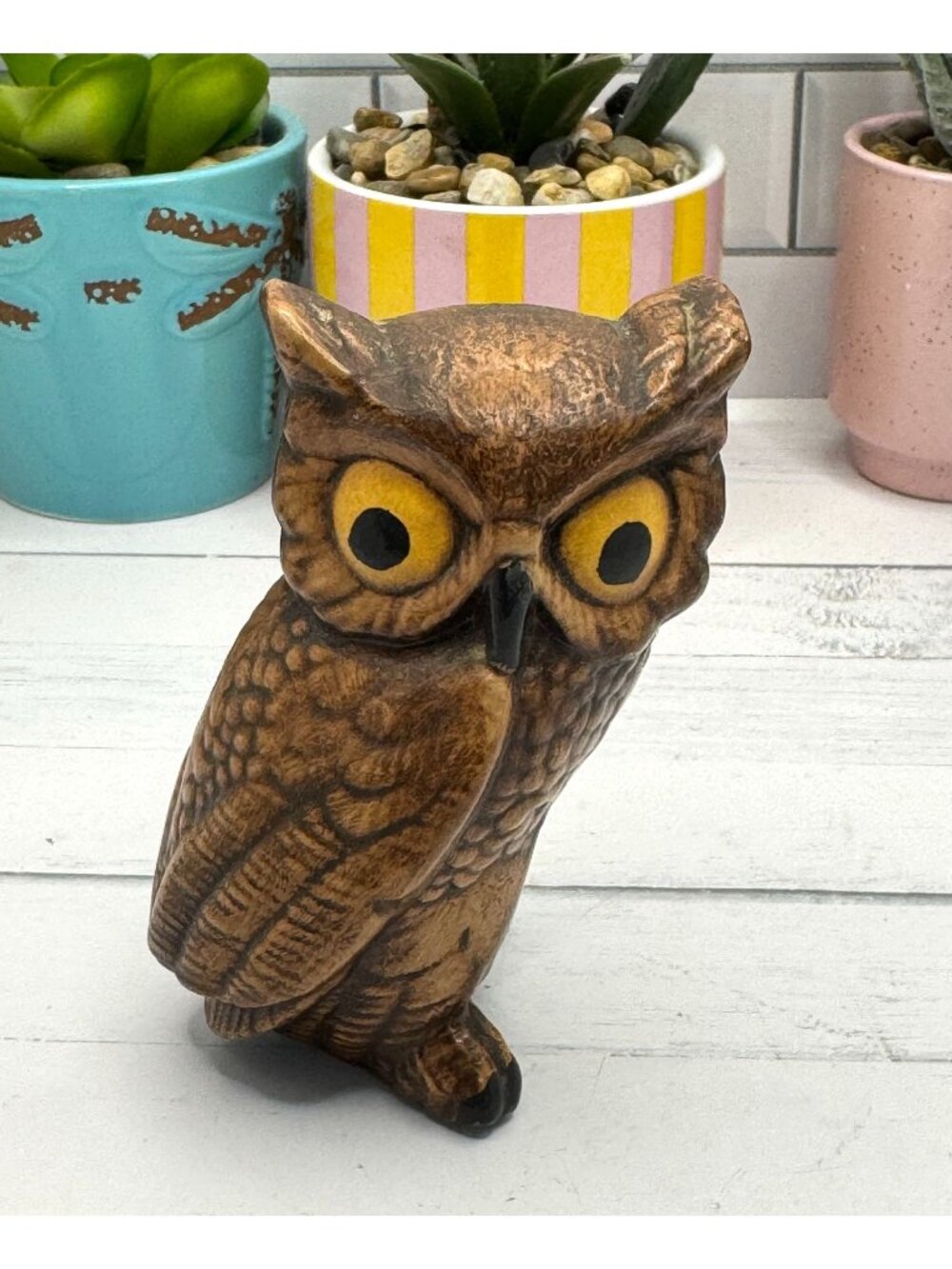 Vintage Hand-Painted Ceramic Owl Figurine - Retro Style Collectible